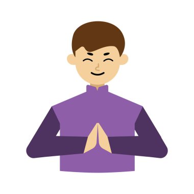 Müslüman insanların mutlu bir gülümseme ve dostça selamlaşmalarının karikatür çizimi. Müslüman çizgi film insanları..