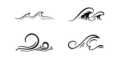 Deniz dalgası simgelerini karala. El çizimi basit dalgalı çizgiler. Deniz fırtınası karalama simgeleri ayarlandı. Okyanus suyu eğrisi çizimi. Aqua doodle sembolleri. Vektör illüstrasyonu beyaz arkaplanda izole edildi.