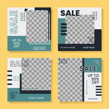 Havalı renk kombinasyonlarıyla sosyal medya gönderme şablonu. Bayrak satışı, ürün veya marka tanıtımı için iyidir. Sancaklar vektörü