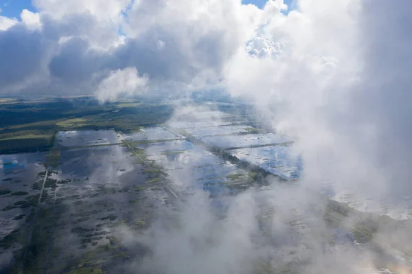 Вид Воздуха Затопленное Болото Седа Sedas Purvs Водные Озера Облака — стоковое фото