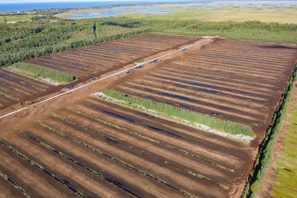 Aerial View Peat Harvesting Field Peat Extraction — Stock Photo, Image