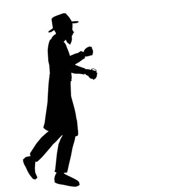 Siyah siluet bir adam, bir bardak votka tutan Hasidik Ortodoks Yahudi..