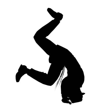 Yahudi bir adamın siyah vektör silueti. Hassid. Dindar. Takla atıyor.