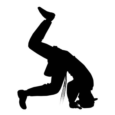 Yahudi bir adamın siyah vektör silueti. Hassid. Dindar. Takla atıyor.