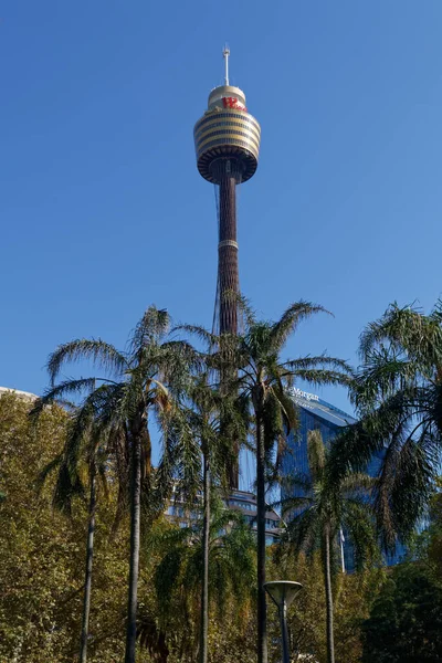 Sydney, NSW, Avustralya-5 Nisan 2016: Sydney Kulesi Hyde Park 'tan görüldü