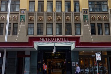 Sydney, NSW, Avustralya-3 Mayıs 2016: Metro Otel 'in cephesi ve girişi