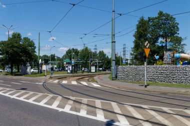 Katowice, Slaskie / Polonya-10 / 07 / 2020: Zaleze 'de tramvay durağı 
