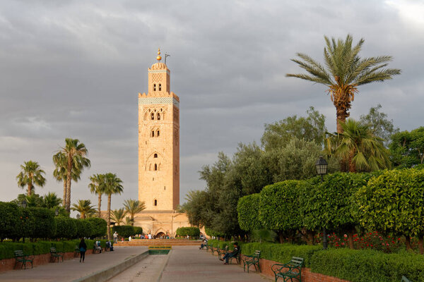 Marrakesh, Morocco - 14 May 2013: Landmark Al Koutoubia mosque - the largest in Marrakesh.