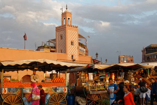 Marrakech Marruecos Mayo 2013 Plaza Jemma Fna Por Noche Con — Foto de Stock