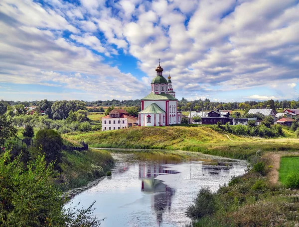 Panorama Letniej Vladimir Sity Rosyjskimi Cerkwi Prawosławnych Rzeki Domów Mieszkalnych — Zdjęcie stockowe