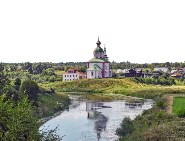 Panorama Lata Vladimir Sity Rosyjskimi Cerkwi Prawosławnych Rzeki Domów Mieszkalnych — Zdjęcie stockowe