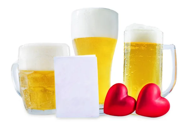 Glass of cold light beer with heart isolated for Valentine\'s day