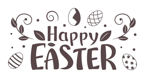 Happy Easter Text Lettering Happy Easter Sign Decorated Eggs Branches — Stock Vector