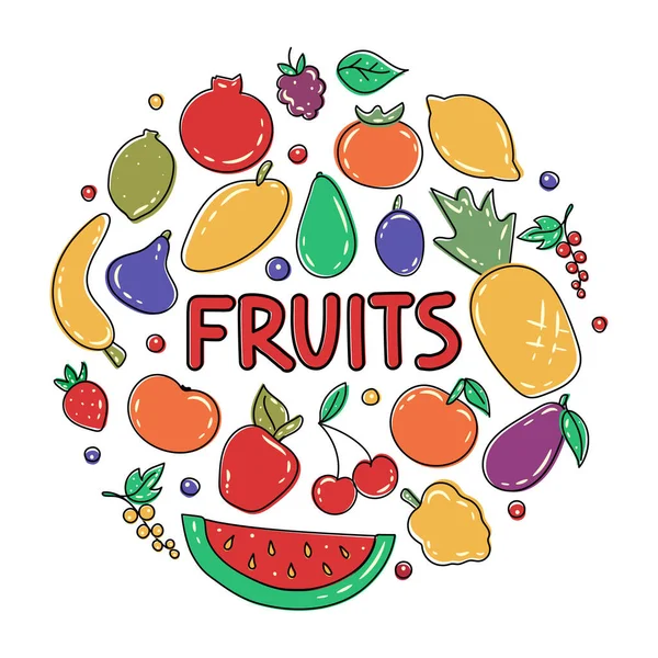 바탕에는 과일과 열매들로 모양을 프로모션을 스타일의 장식적 — 스톡 벡터