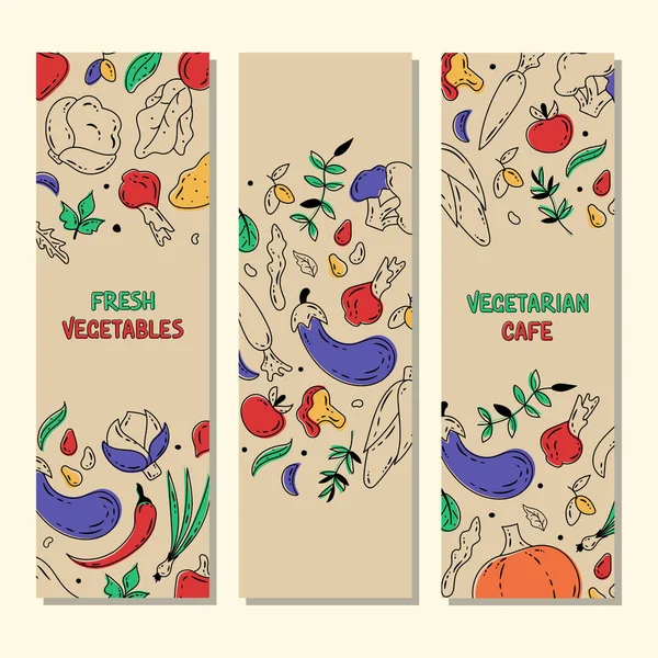 Design Banner Coleção Com Legumes Para Menu Café Restaurante Propaganda — Vetor de Stock