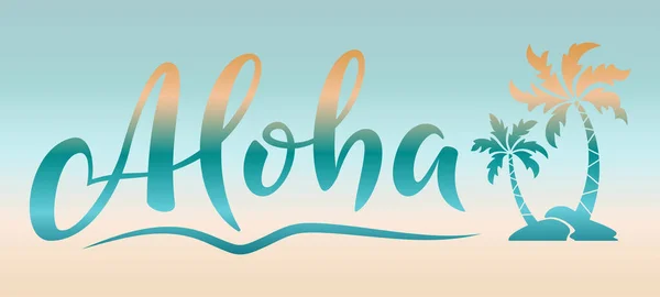 Aloha Handschrift Tekst Met Palmbomen Hawaï Zomer Shirt Print Kleurrijke — Stockvector