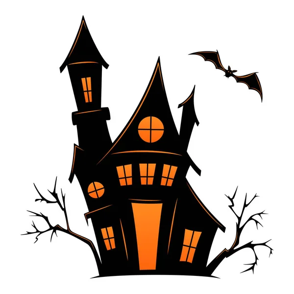 Vieja Casa Embrujada Para Halloween Silueta Vectorial Antigua Casa Miedo — Vector de stock