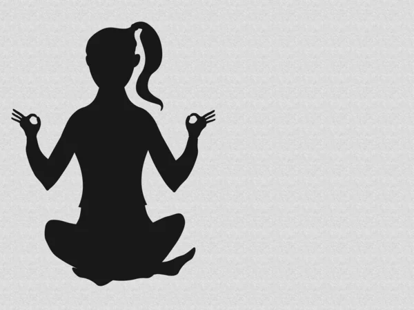Черный Силуэт Женщины Практикующей Йогу Медитирующей Белом Фоне Бумажной Текстурой — стоковое фото