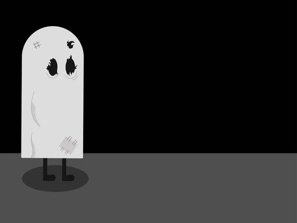 Ilustración Alguien Pie Disfraz Fantasma Desperdiciado Con Fondo Negro Gris — Foto de Stock