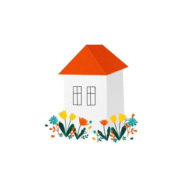 Maison et fleurs — Image vectorielle