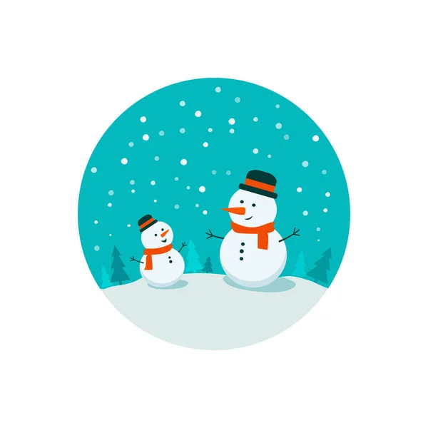 Sneeuwbol met twee sneeuwpoppen — Stockvector