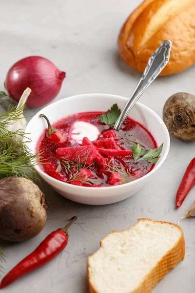 Traditional Ukrainian Russian Borscht Bowl Vegetables — Stock Photo, Image