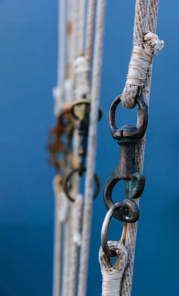 Hook Hanging Flag Rope Onboard Warship — Stock Photo, Image