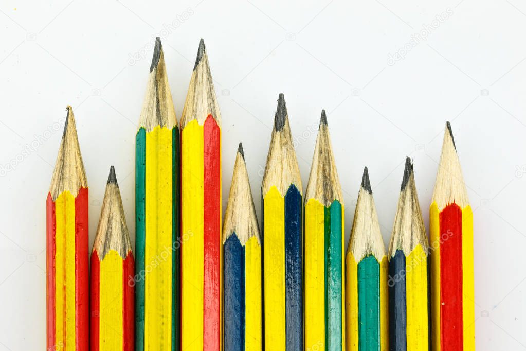 Closeup of colorful pencils on white background