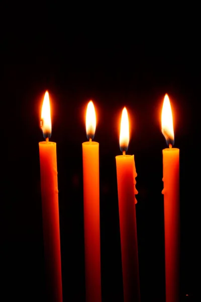 Four Candles Black Background — Stock Photo, Image