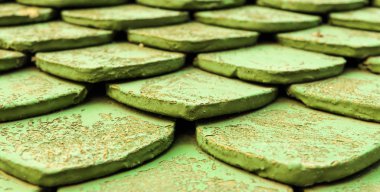 Close up Old green roof tiles clipart