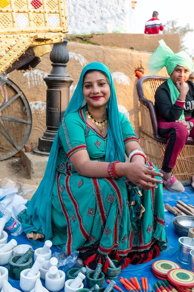 Portrait Beautiful Indian Woman Traditional Indian Clothes Jewellery Participating Surajkund — Stock Photo, Image