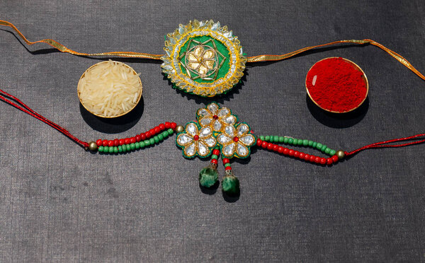 Indian Festival Raksha Bandhan Background Elegant Colorful Rakhi Gift Rice Royalty Free Stock Photos
