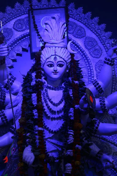 Diosa Durga Ídolo Durga Decorado Puja Pandal Tiro Luz Color —  Fotos de Stock