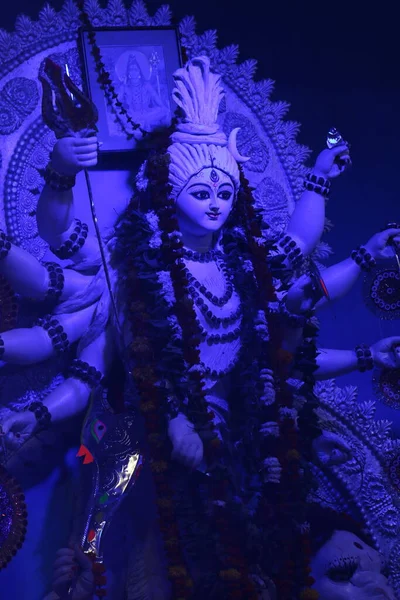 Göttin Durga Idol Bei Der Geschmückten Durga Puja Sandale Erschossen — Stockfoto