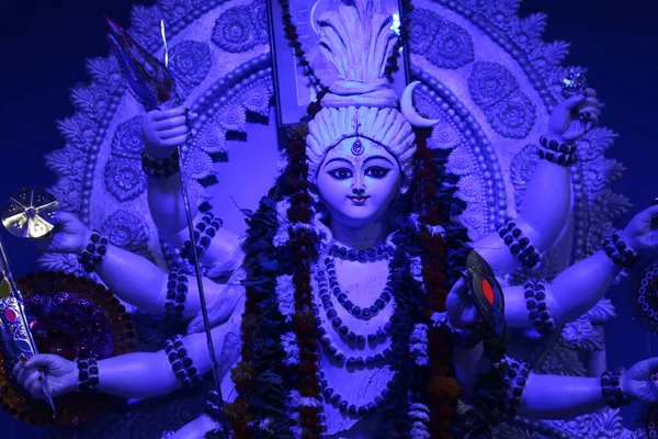 Yeni Delhi Hindistan Renkli Işıkta Çekilen Durga Puja Pandalında Tanrıça — Stok fotoğraf