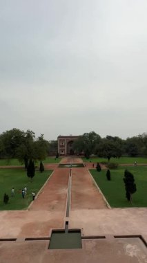 New Delhi, India - February 28 2025: Architecture view of Humayun's tomb ancient building with tourists. The tomb of Mughal Emperor Humayun is a popular historical site in delhi to visit.