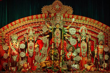 Subho mahalaya, An handmade idol of Goddess Durga decorated in colorful Pandal. Durga Puja is biggest religious festival of Hinduism and for bengalis and is now celebrated worldwide.