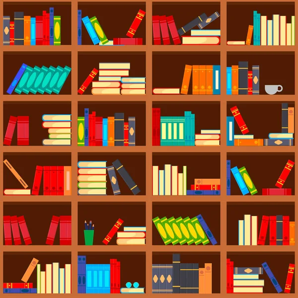 도서관 책꽂이의 솔기없는 책 — 스톡 벡터