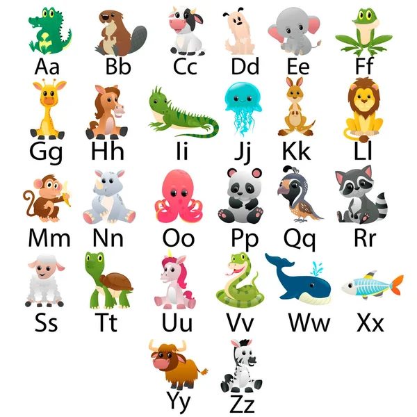 Alfabet ze zwierzętami z kreskówek — Wektor stockowy