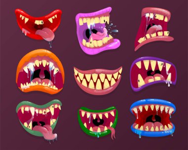 Keskin dişleri ve uzun dili olan korkunç bir ağız..