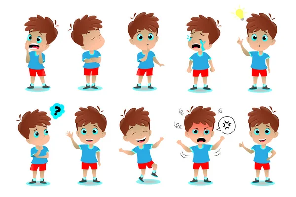 Set of boys with different emotions — Stock Vector