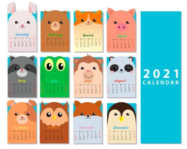 Aylık takvim 2021 Pazar 'dan Cumartesi' ye.