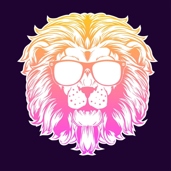 Neon lion with glasses — Stock Vector