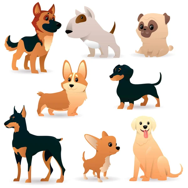 Cute funny cartoon dogs — Stock Vector