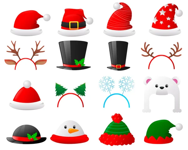 Dibujos animados sombrero de Navidad conjunto — Vector de stock