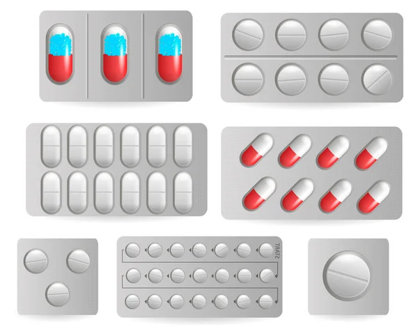 Píldoras realistas. Medicina píldora — Vector de stock