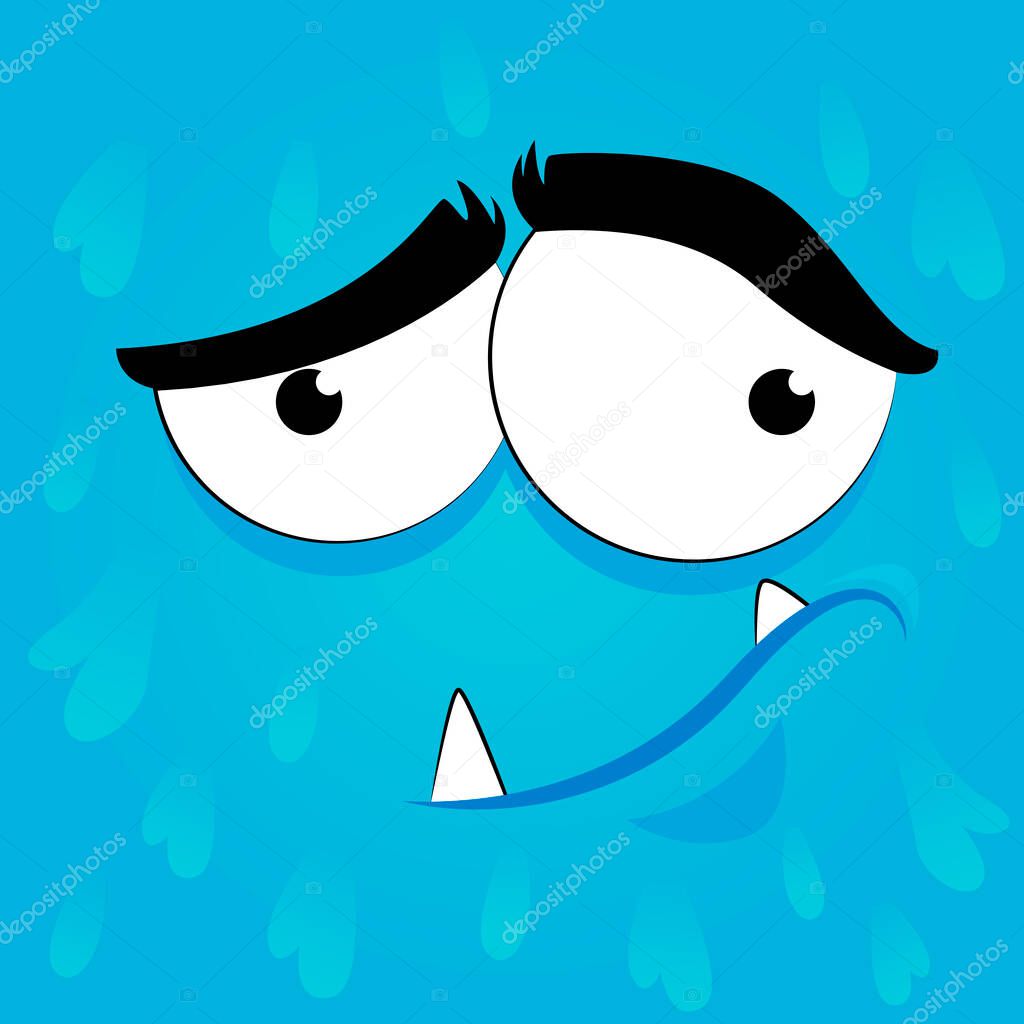 Monster emotion. Scary face mask with mouth and eyes of aliens monsters.  Halloween cute alien, head funny character flat illustration