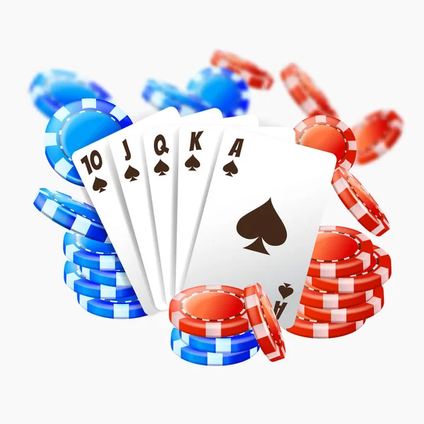 Carte da poker realistiche e pile — Vettoriale Stock