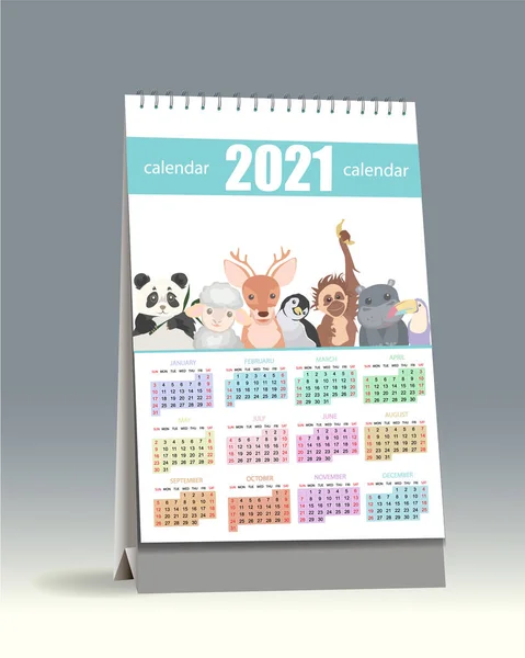 Calendrier mignon 2021 pour les enfants — Image vectorielle