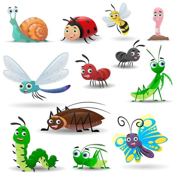 Colección de dibujos animados de insectos lindos — Vector de stock